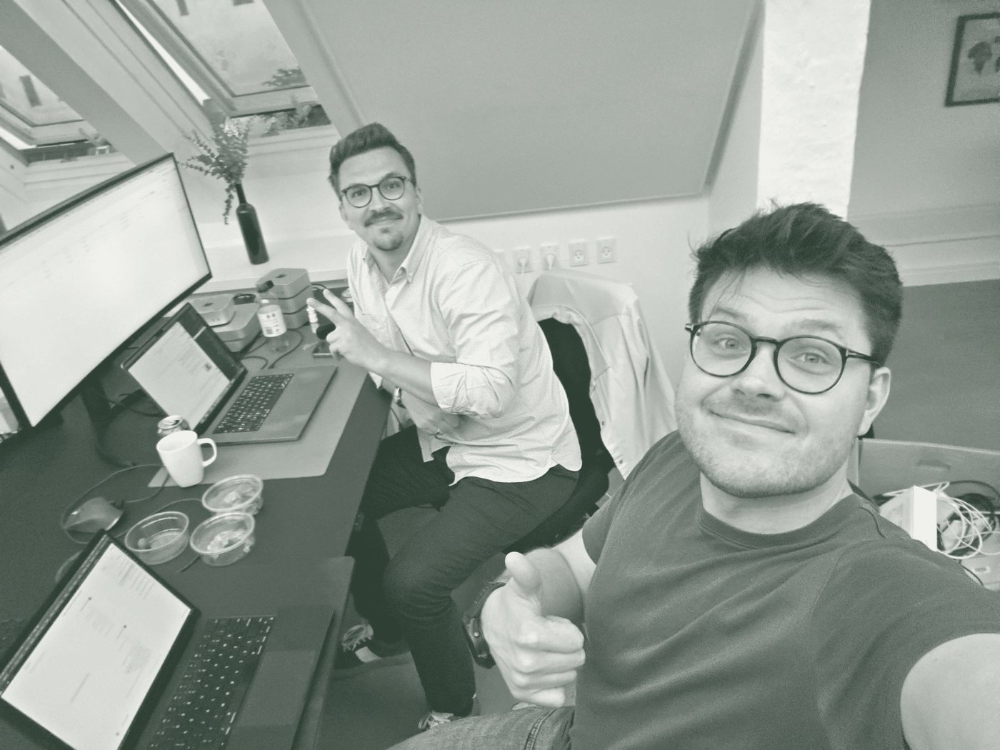 Dorin and Mattis in the office
