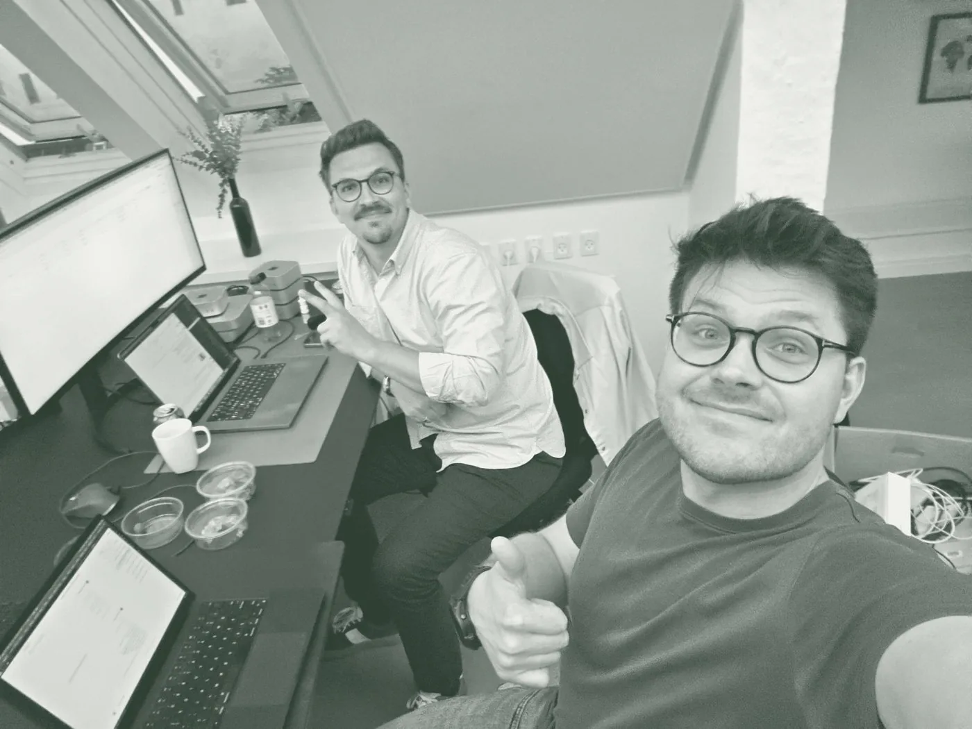 Dorin and Mattis in the office